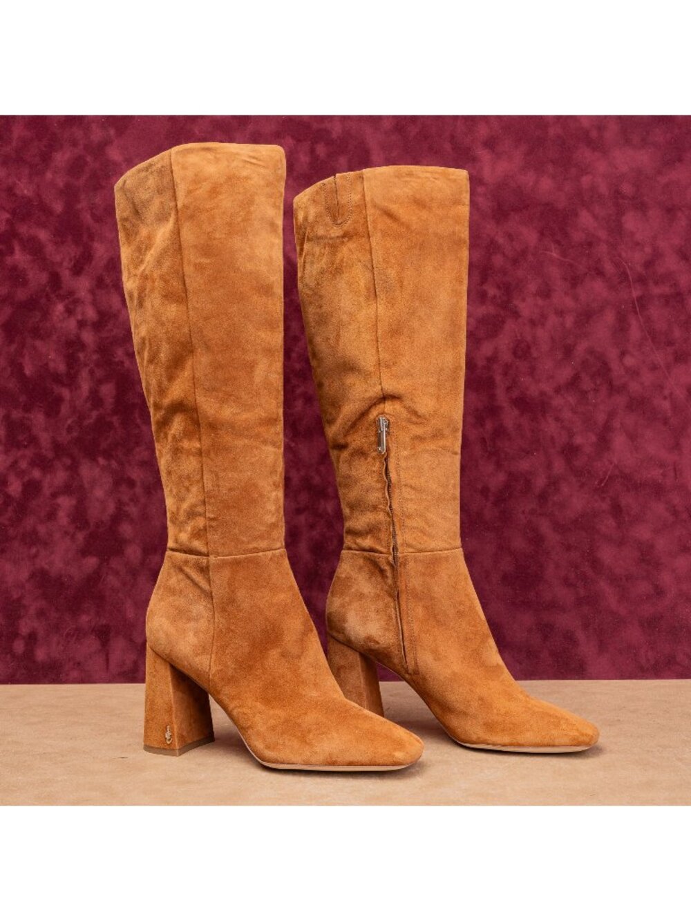 Sam Edelman Women Clarem Brown Suede Fashion Zip Square Toe Boots sz 9